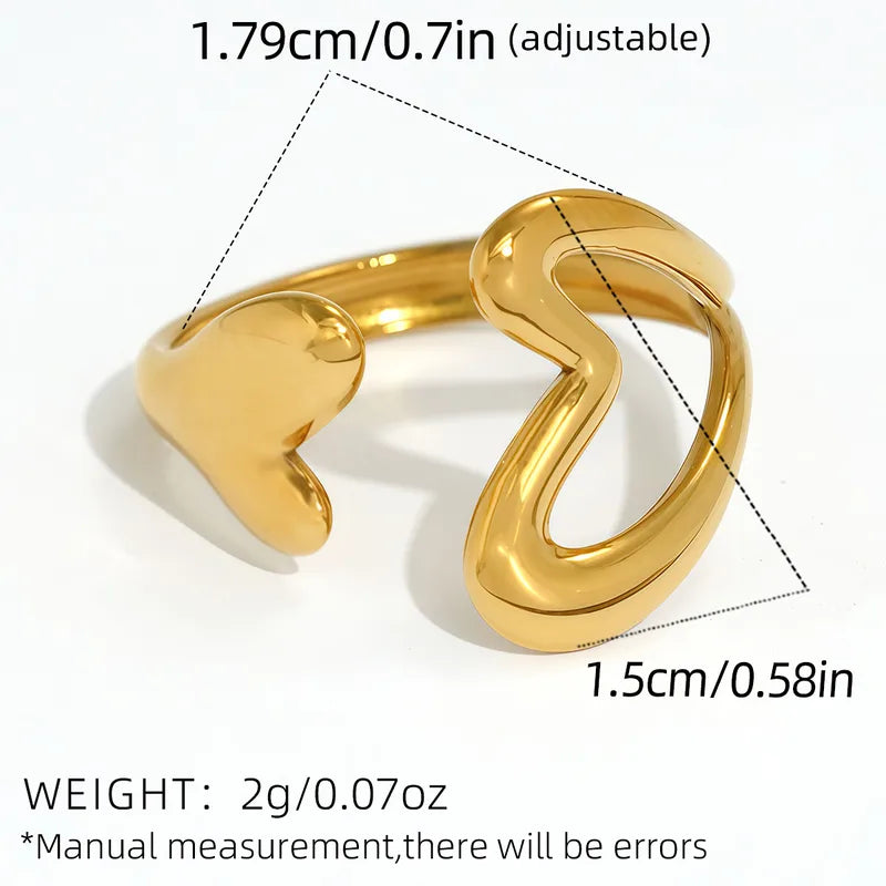 Summer Ladies' 18K Gold Plated Stainless Steel Double Heart Hollow Out Open Ring Adjustable Size Valentine's Day Gift