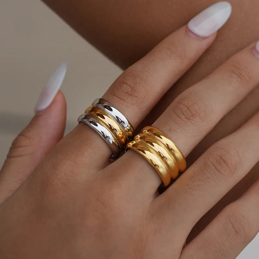 Summer Ladies' 18K Gold Plated Stainless Steel Geometric Open Ring Casual All-Season Waterproof Non-Fading Adult Jewelry