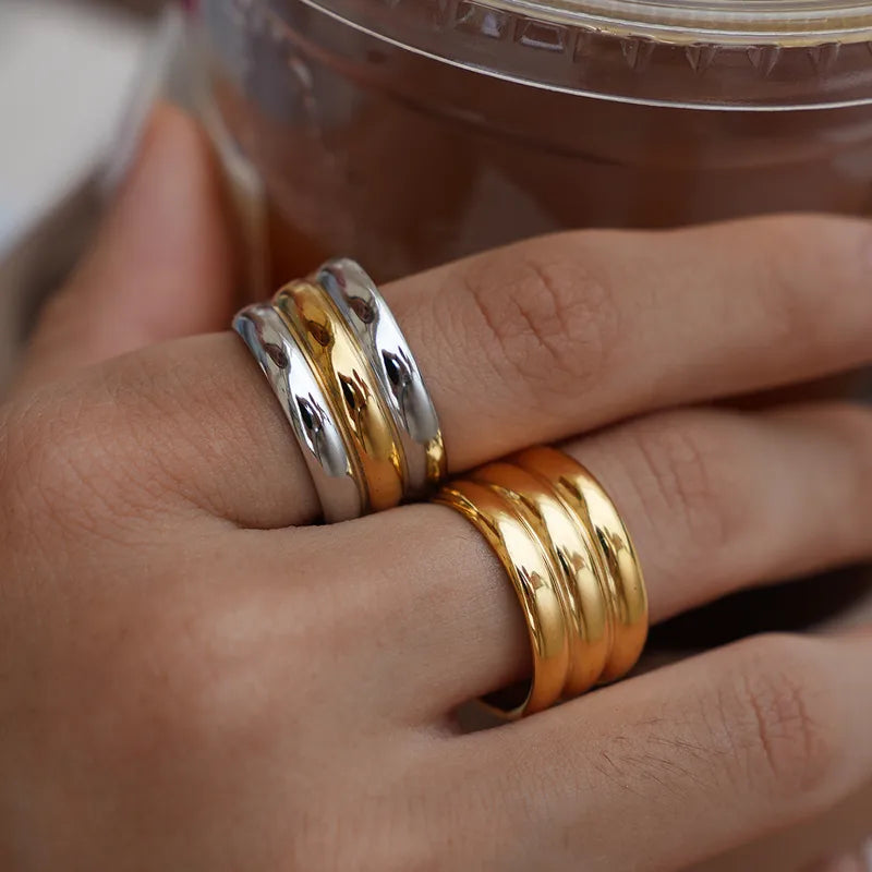 Summer Ladies' 18K Gold Plated Stainless Steel Geometric Open Ring Casual All-Season Waterproof Non-Fading Adult Jewelry