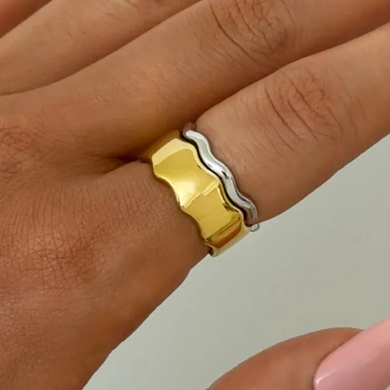 Summer Ladies' 18K Gold Plated Stainless Steel Geometric Open Ring Stackable Adult Jewelry Accessories Casual Universal Season