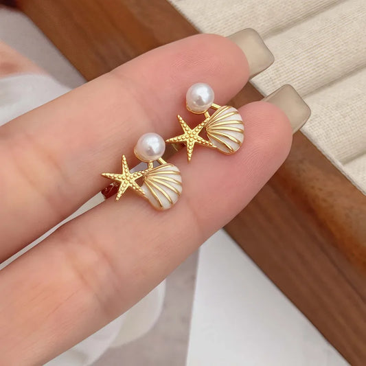 Summer Ocean Shell Starfish Copper CZ Acrylic Oil Drop Earrings Women's Daily Wear Elegant Simple Holiday Sweet Style Jewelry Accessories
