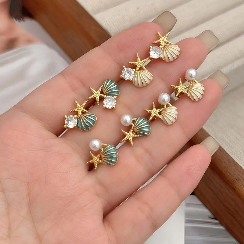 Summer Ocean Shell Starfish Copper CZ Acrylic Oil Drop Earrings Women's Daily Wear Elegant Simple Holiday Sweet Style Jewelry Accessories