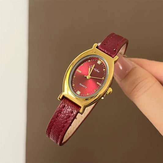 Sunlifex Small Dial Oval Shape Quartz Watch For Women Vintage Style Fashionable Compact Size Women's Watch Ultra-Fiber Strap