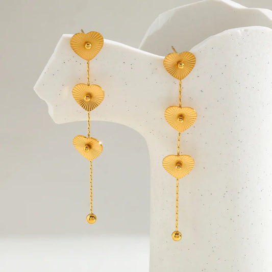 Tassel Heart-Shaped Flower Vacuum Electroplating (In Furnace) 304 Stainless Steel No Inlay Material Plated 18K Real Gold Earrings