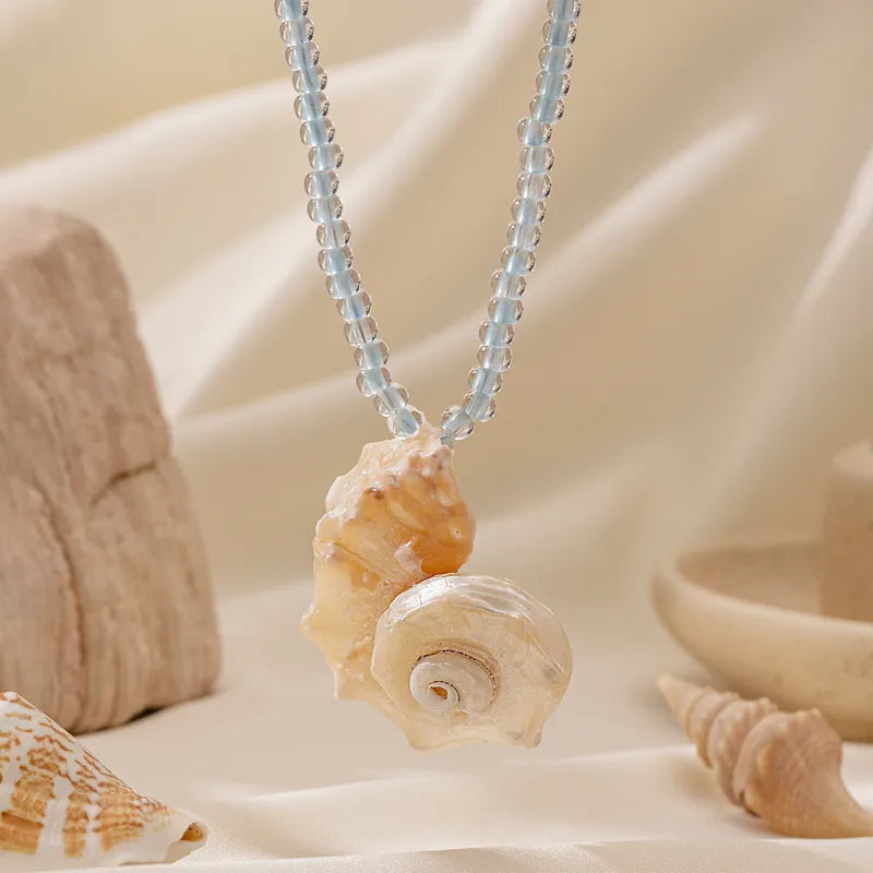 Titanium Steel Beaded Necklace Non-Fading Ocean Beach Natural Seashell Clavicle Chain Jewelry Trendy Accessory Beach Theme