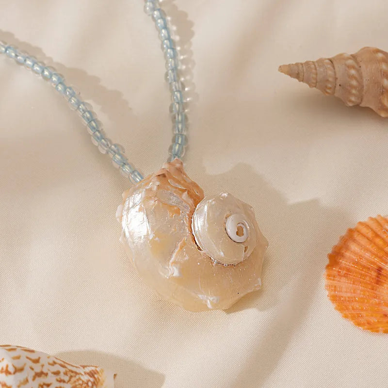 Titanium Steel Beaded Necklace Non-Fading Ocean Beach Natural Seashell Clavicle Chain Jewelry Trendy Accessory Beach Theme