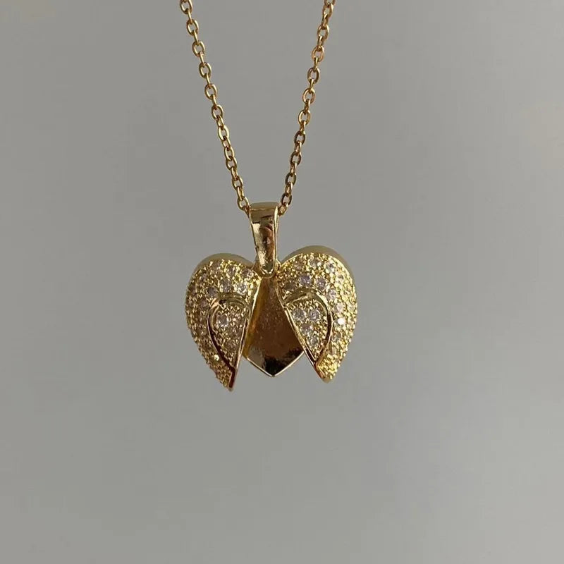 Titanium Steel Copper Plating Heart Shape Zircon Pendant Necklace
