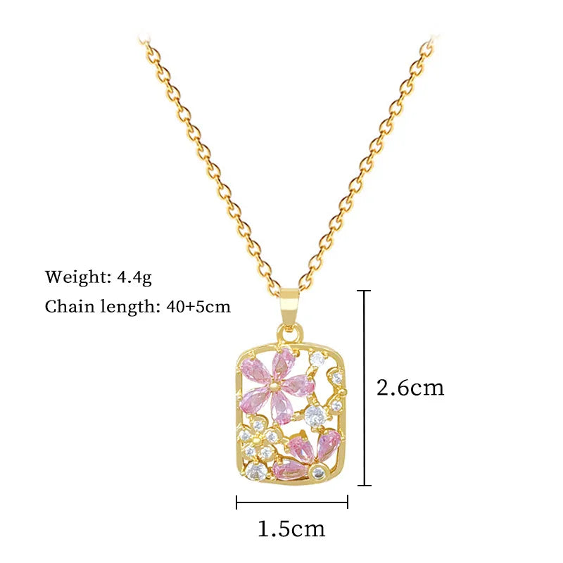 Titanium Steel Diamond Encrusted Floral Hollow Block Necklace Women's Versatile Choker Elegant Classic Style Jewelry Accessory