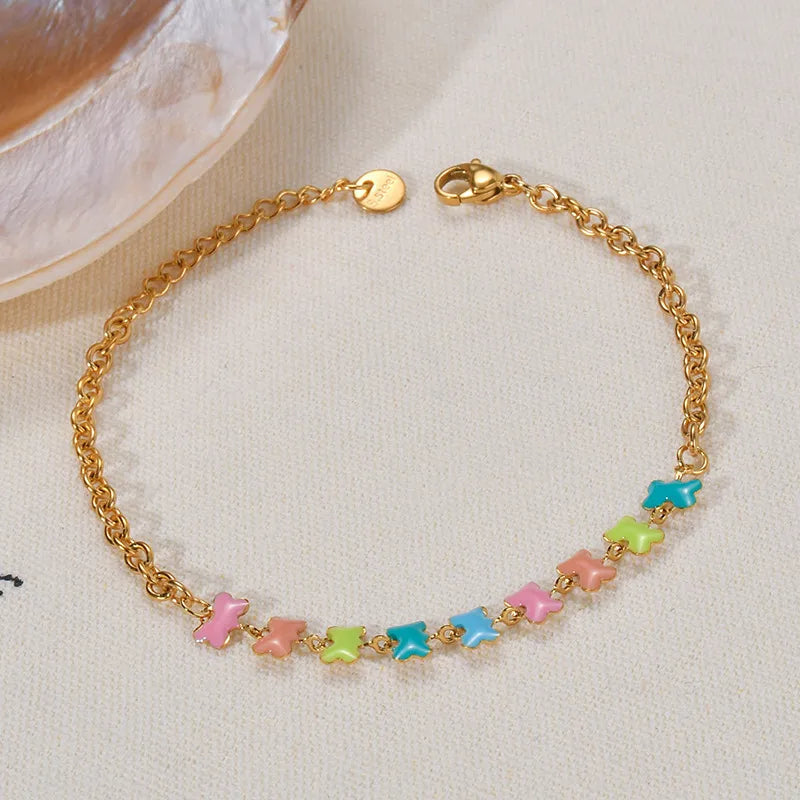 Titanium Steel Gold Plated Oil Drop Flower Bracelet For Women Non-Fading Colorful NK Chain Jewelry Accessories