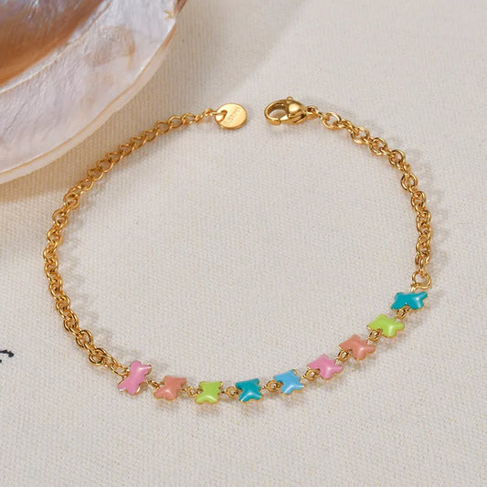 Titanium Steel Gold Plated Oil Drop Flower Bracelet For Women Non-Fading Colorful NK Chain Jewelry Accessories