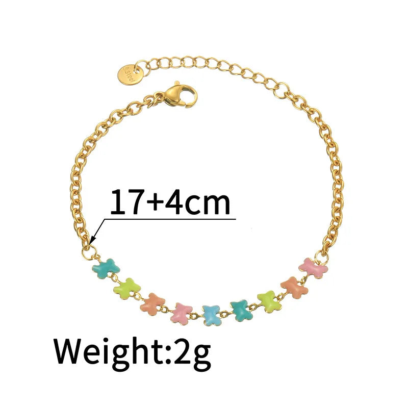 Titanium Steel Gold Plated Oil Drop Flower Bracelet For Women Non-Fading Colorful NK Chain Jewelry Accessories