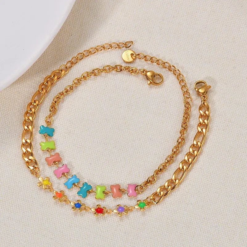 Titanium Steel Gold Plated Oil Drop Flower Bracelet For Women Non-Fading Colorful NK Chain Jewelry Accessories