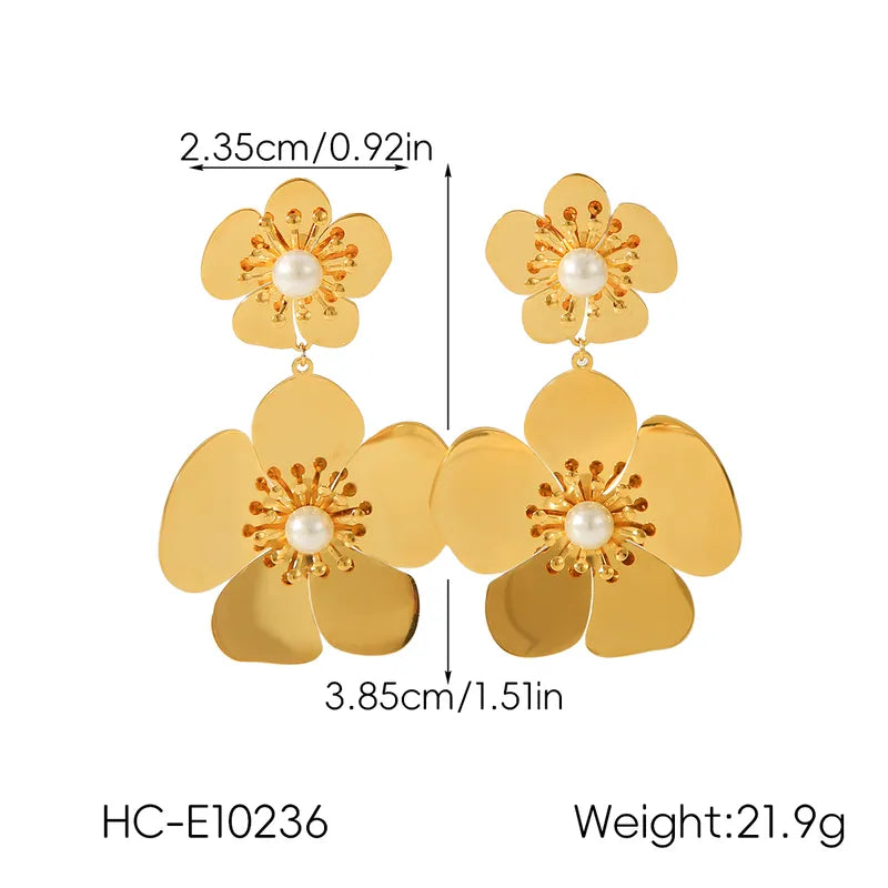 Titanium Steel Jewelry Ins Style Stainless Steel Earrings 18k Gold Flower Pearl Earrings Versatile Elegant Stud Earrings