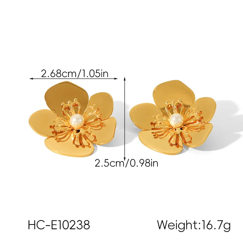 Titanium Steel Jewelry Ins Style Stainless Steel Earrings 18k Gold Flower Pearl Earrings Versatile Elegant Stud Earrings
