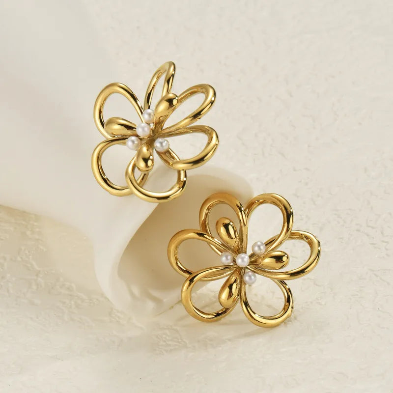 Titanium Steel Rose Gold Earrings For Women Hollow Floral Design Stainless Steel Titanium Metal Earrings Accessories