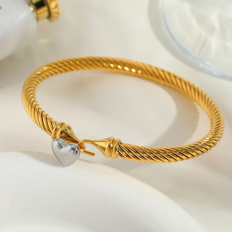 Titanium Steel Simple Style Heart Shape Plating Bangle