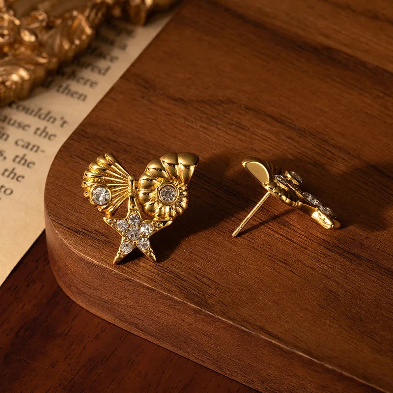 Titanium Steel Star Shell Earrings Unique Design Simple Stainless Steel Stud Earrings Suitable For Beach Vacation