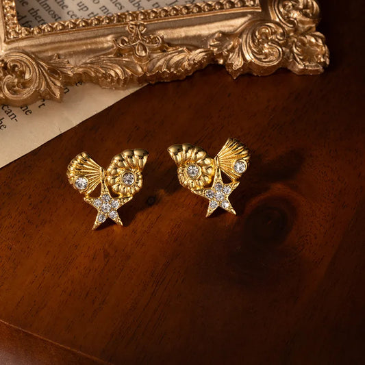 Titanium Steel Star Shell Earrings Unique Design Simple Stainless Steel Stud Earrings Suitable For Beach Vacation