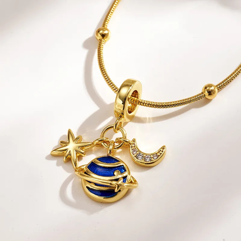 Trend Classic Ins Style Copper Water Plated 18K Real Gold Micro Inlaid Zircon Colorful Oil Drop Suitcase Heart Airplane Camera Beaded Necklace