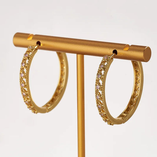 Trend Hot-Selling Copper Water Plating Electroplating 18K Real Gold Micro-Inlaid Colorful Zircon Multi-Star Hollow Hoop Earrings Vintage Casual Elegant