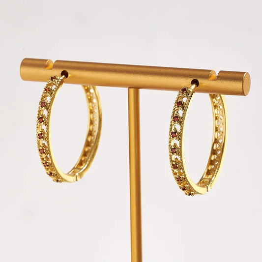 Trend Hot-Selling Copper Water Plating Electroplating 18K Real Gold Micro-Inlaid Colorful Zircon Multi-Star Hollow Hoop Earrings Vintage Casual Elegant