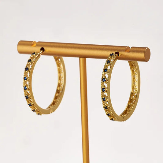 Trend Hot-Selling Copper Water Plating Electroplating 18K Real Gold Micro-Inlaid Colorful Zircon Multi-Star Hollow Hoop Earrings Vintage Casual Elegant