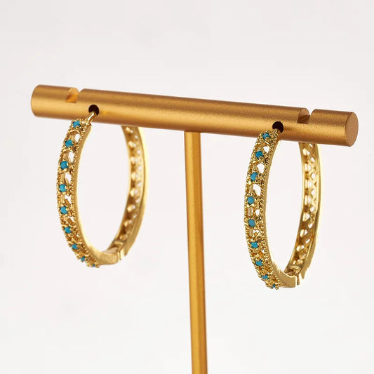 Trend Hot-Selling Copper Water Plating Electroplating 18K Real Gold Micro-Inlaid Colorful Zircon Multi-Star Hollow Hoop Earrings Vintage Casual Elegant