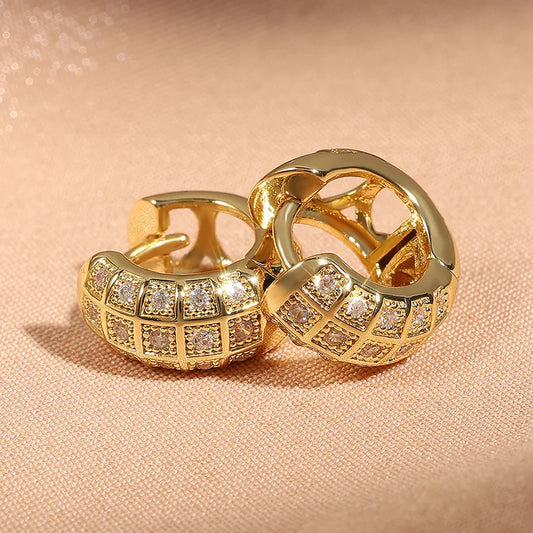 Trendy Bling Diamond Micro-Paved Square Hip Hop Earrings Unisex Hoop Style Zirconia Studs Geometric Pattern Original Design