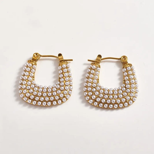 Trendy Fashion Ins Style Gold-Plated Imitation Gold 304 Stainless Steel Imitation Pearl U-Shaped C-Shaped Simple Stud Earrings