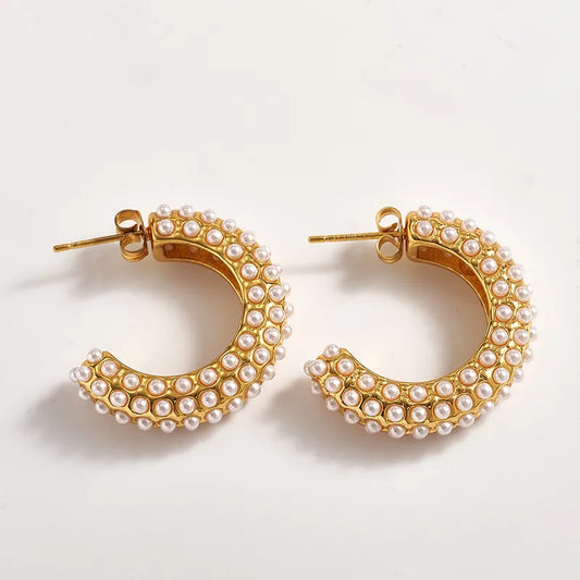 Trendy Fashion Ins Style Gold-Plated Imitation Gold 304 Stainless Steel Imitation Pearl U-Shaped C-Shaped Simple Stud Earrings