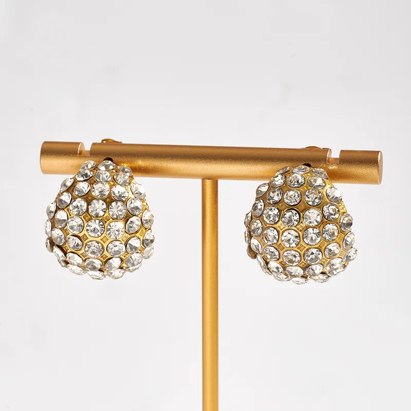 Trendy Fashion Ins Style Gold-Plated Imitation Gold 304 Stainless Steel Rhinestone Square U-Shaped C-Shaped Simple Stud Earrings