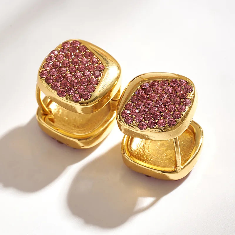 Trendy Fashion Ins Style Gold-Plated Imitation Gold 304 Stainless Steel Rhinestone Square U-Shaped C-Shaped Simple Stud Earrings