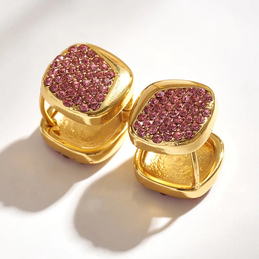 Trendy Fashion Ins Style Gold-Plated Imitation Gold 304 Stainless Steel Rhinestone Square U-Shaped C-Shaped Simple Stud Earrings