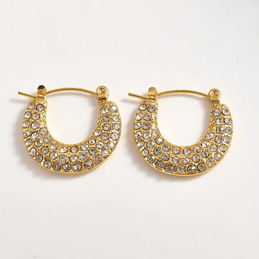 Trendy Fashion Ins Style Gold-Plated Imitation Gold 304 Stainless Steel Rhinestone Square U-Shaped C-Shaped Simple Stud Earrings