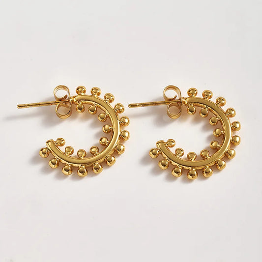 Trendy Fashion Ins Style Gold-Plated Imitation Gold 304 Stainless Steel Simple Star Ball Striped C-Shaped Earrings