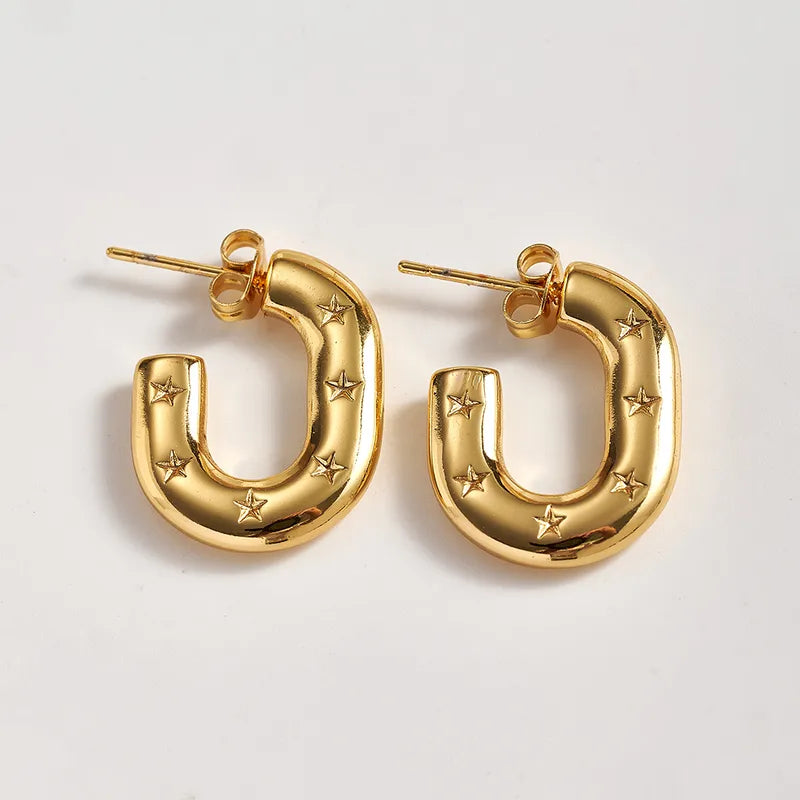 Trendy Fashion Ins Style Gold-Plated Imitation Gold 304 Stainless Steel Simple Star Ball Striped C-Shaped Earrings