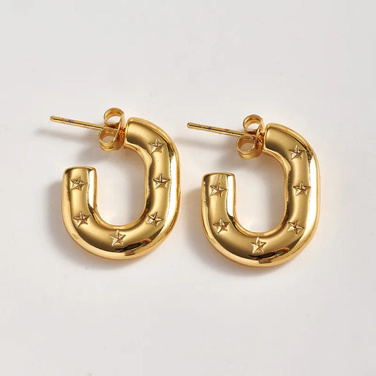 Trendy Fashion Ins Style Gold-Plated Imitation Gold 304 Stainless Steel Simple Star Ball Striped C-Shaped Earrings