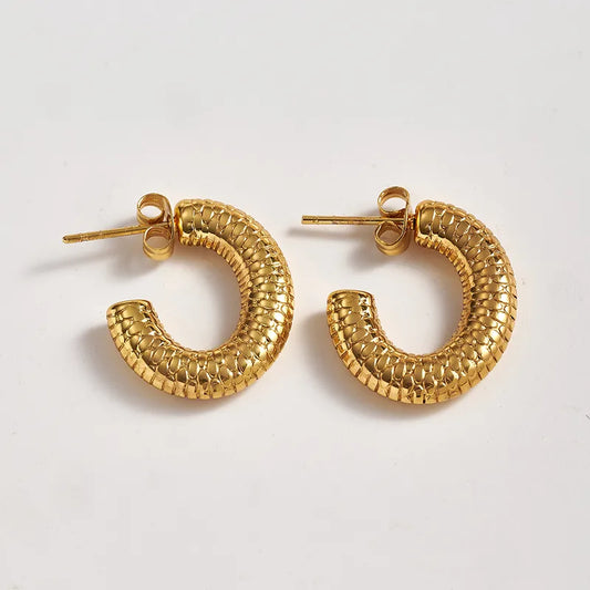Trendy Fashion Ins Style Gold-Plated Imitation Gold 304 Stainless Steel Simple Star Ball Striped C-Shaped Earrings