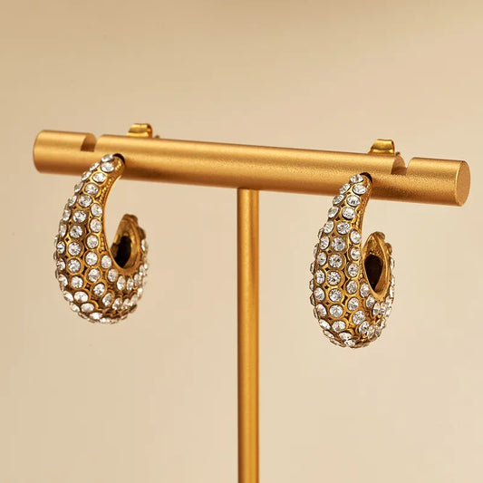 Trendy Fashion Style 304 Stainless Steel Irregular C-Shaped U-Shaped Rhinestone Imitation Pearl Earrings Gold Plated