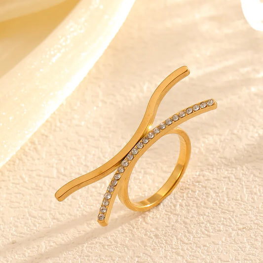 Trendy Non-Loss Of Color Stainless Steel Open Ring Irregular Design Hand Jewelry Unisex Wave Ring Street Style High Street Fashion