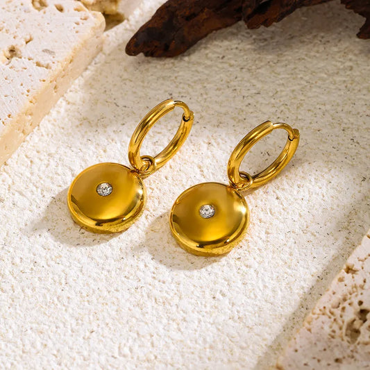 Trendy Stainless Steel Diamond Embedded Hoop Earrings Luxury Minimalist High-End Feelings Fashionable Women's Jewelry