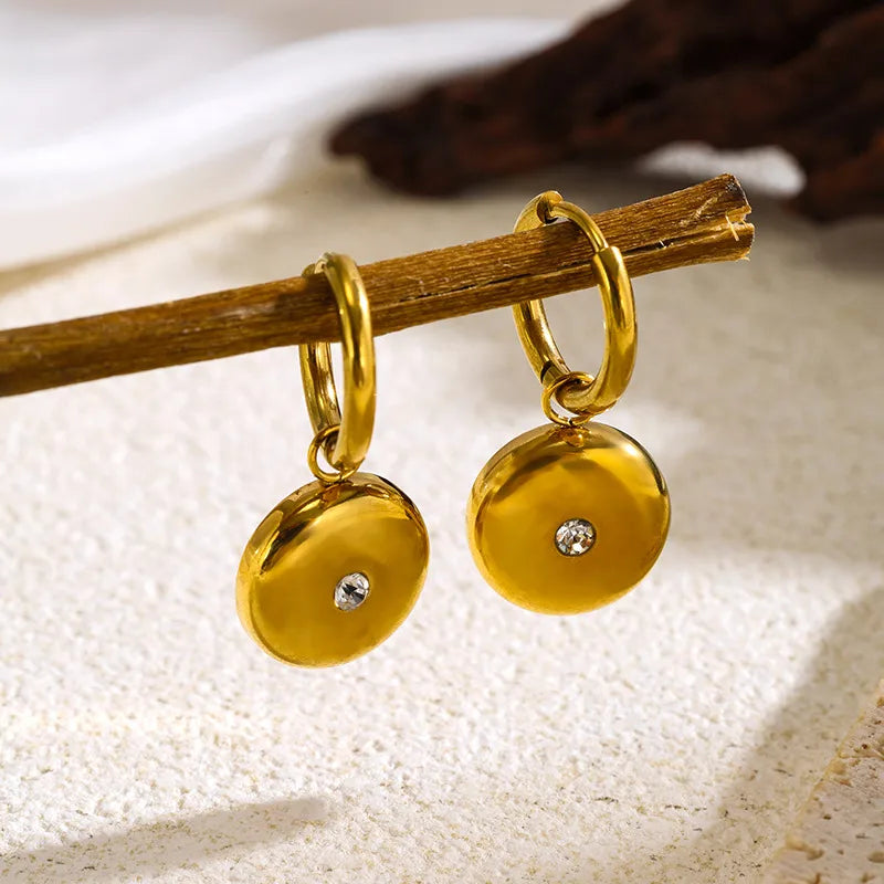 Trendy Stainless Steel Diamond Embedded Hoop Earrings Luxury Minimalist High-End Feelings Fashionable Women's Jewelry