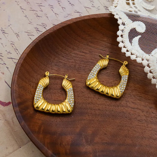 Trendy Titanium Steel U-Shaped Hoop Earrings With Diamond Stainless Steel Geometric Pattern Personality Women's Fashion Jewelry