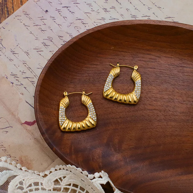 Trendy Titanium Steel U-Shaped Hoop Earrings With Diamond Stainless Steel Geometric Pattern Personality Women's Fashion Jewelry