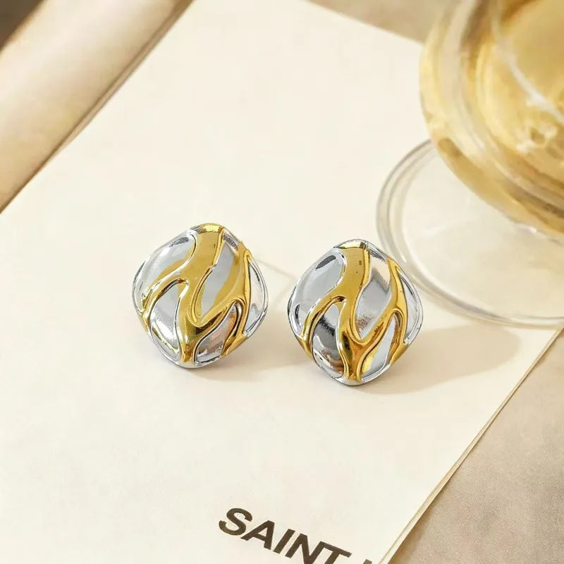 Trendy Versatile Color-blocking Design Square Geometric Earrings Suitable For Women To Wear With Everyday Outfits, Water-plated Imitation Gold