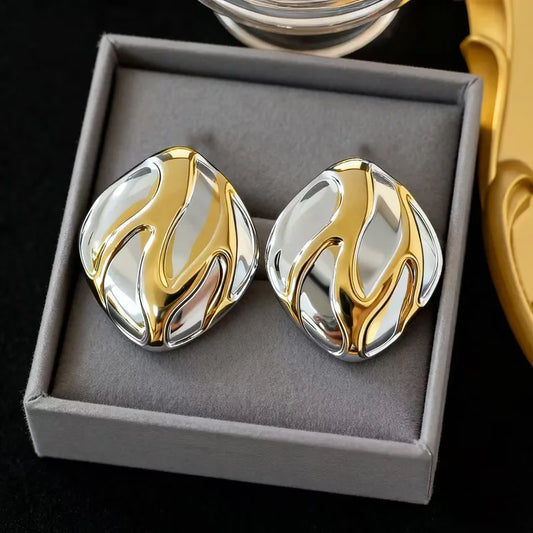 Trendy Versatile Color-blocking Design Square Geometric Earrings Suitable For Women To Wear With Everyday Outfits, Water-plated Imitation Gold