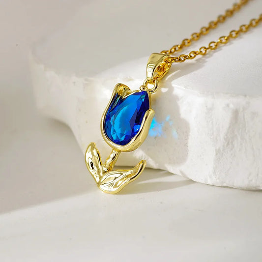 Fashionable Titanium Steel Flower Zircon Necklace Women's Simple Design Elegant Dainty Lockbone Chain Jewelry Accessory