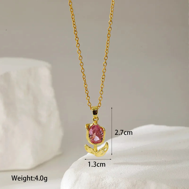 Fashionable Titanium Steel Flower Zircon Necklace Women's Simple Design Elegant Dainty Lockbone Chain Jewelry Accessory