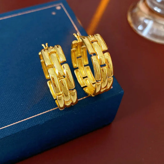 True Gold Plated Cross Splicing Round Earring Fashion Minimalist Cold Style Earrings Elegant Small Audience High-End Feeling Ear Jewelry