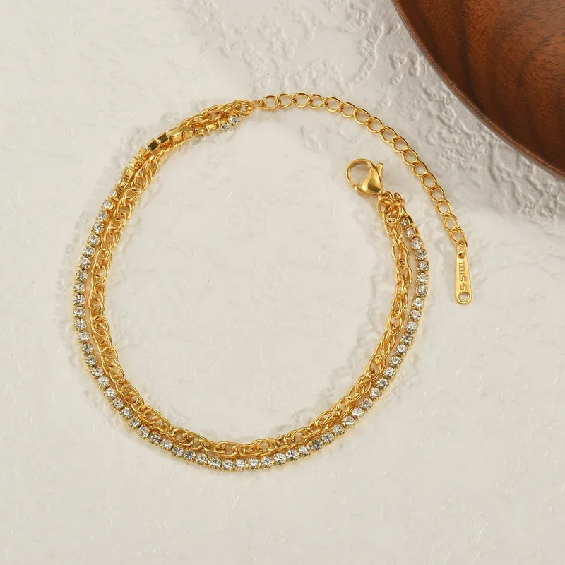 Two-layer Titanium Steel Bracelet For Women Stainless Steel Inlaid Diamond Wrist Jewelry Geometric Rose Gold